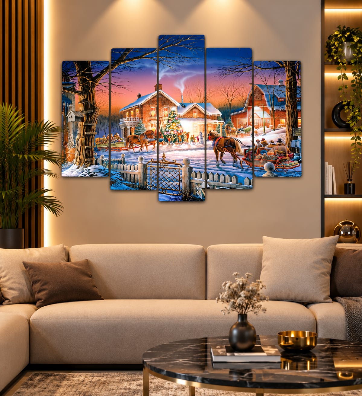 ❄️ Kış Masalı – 5 Parçalı MDF Tablo (70 cm x 100 cm)