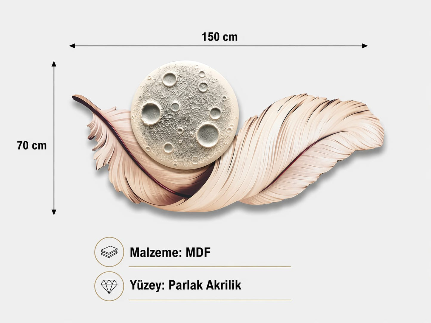 Ay Tüyü LED Duvar Sanatı (70×150 cm) – Bluetooth Hoparlör