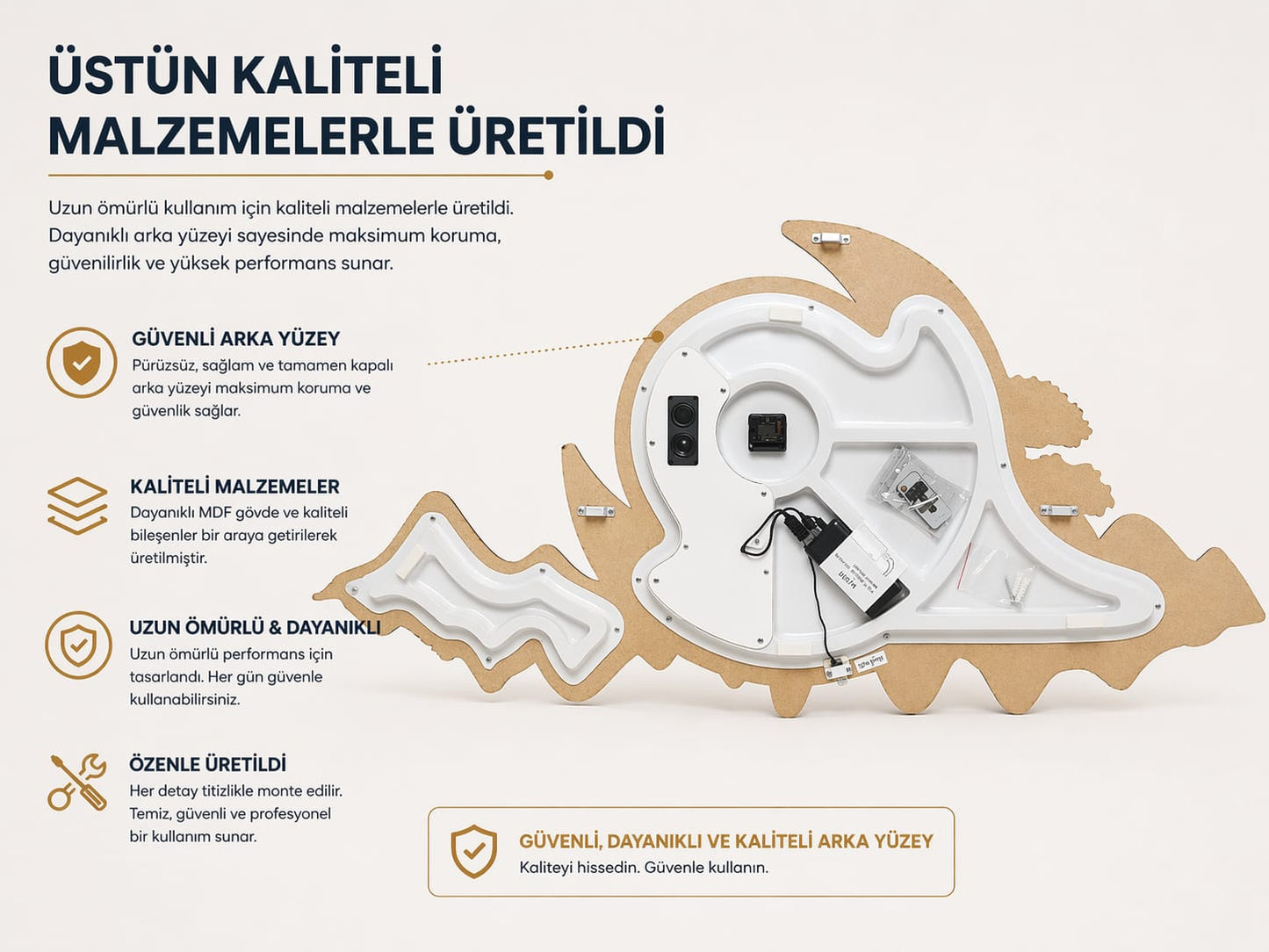 Altın Hilal Dağ LED Duvar Saati (70×150 cm) – Bluetooth Hoparlör