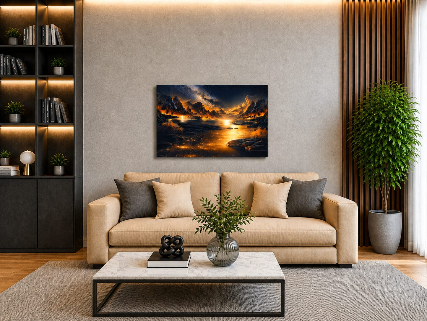 Altın Ufuk LED Akrilik Duvar Tablosu (60×90 cm)