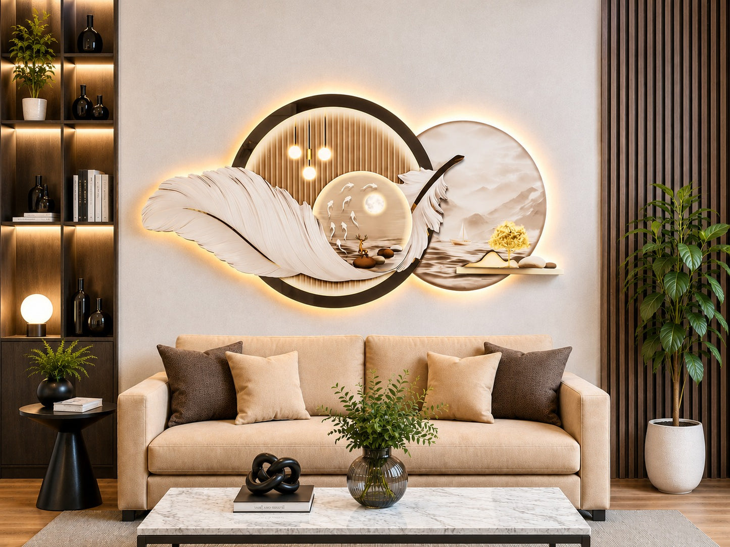 Huzur Manzarası LED Duvar Sanatı (100×200 cm) – Bluetooth Hoparlör-WA-10146-2D