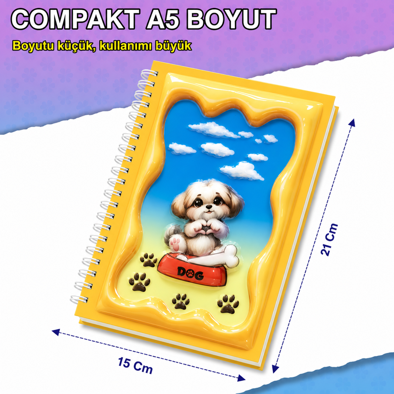 A5 Boyutunda  Parlak Yüzeyli 3 Boyutlu  Spiralli Defter  3'lü Koleksiyon