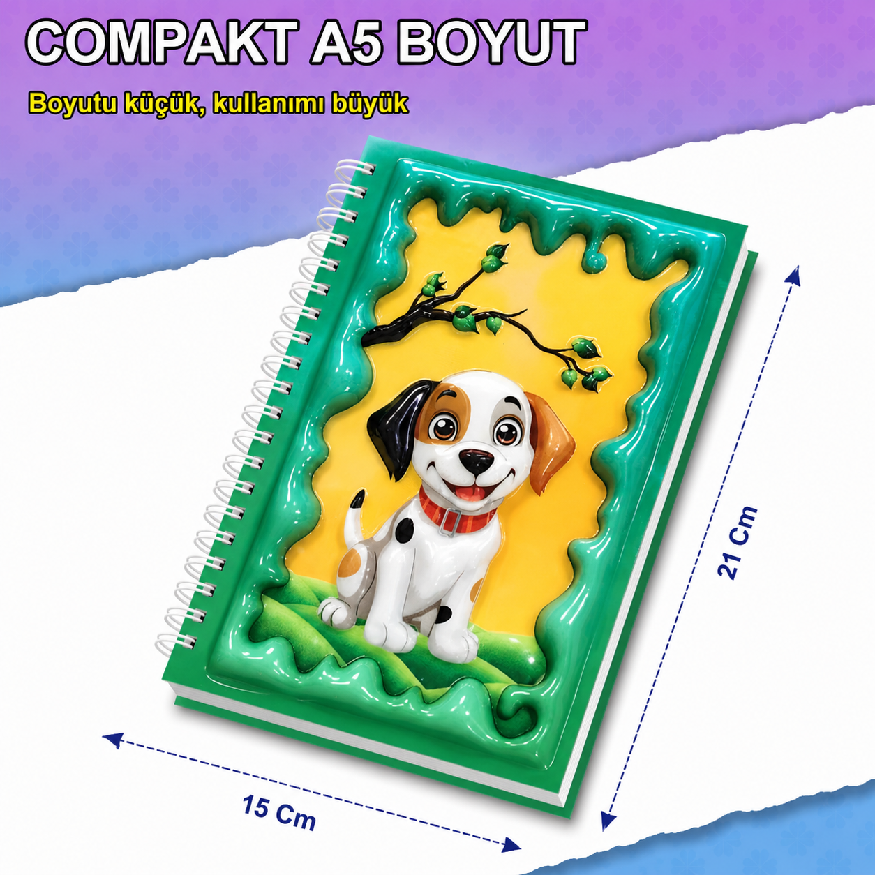 A5 Boyutunda  Parlak Yüzeyli 3 Boyutlu  Spiralli Defter  3'lü Koleksiyon