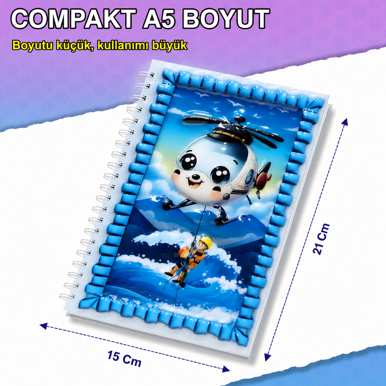 A5 Boyutunda  Parlak Yüzeyli 3 Boyutlu  Spiralli Defter  3'lü Koleksiyon