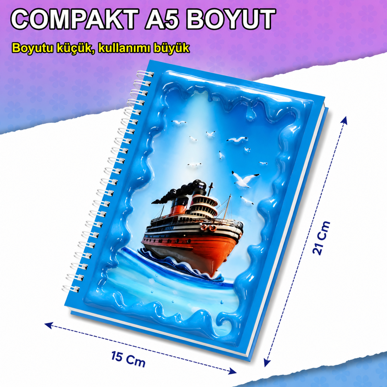 A5 Boyutunda  Parlak Yüzeyli 3 Boyutlu  Spiralli Defter  3'lü Koleksiyon