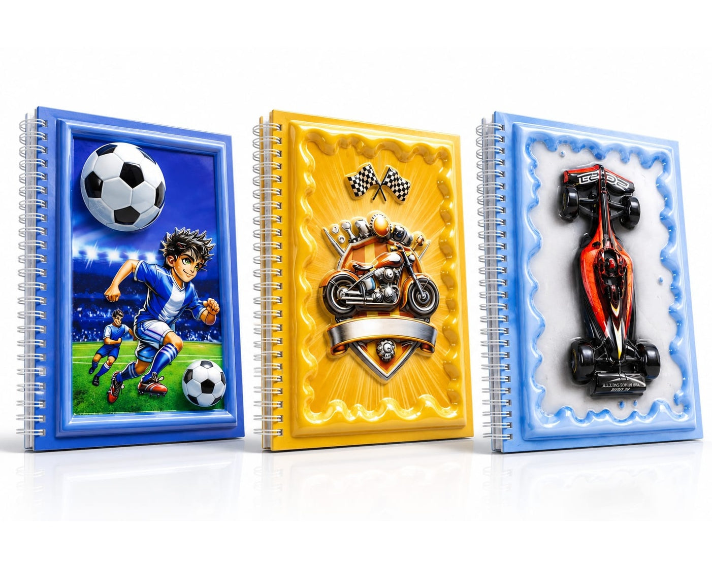 A5 Boyutunda  Parlak Yüzeyli 3 Boyutlu  Spiralli Defter  3'lü Koleksiyon
