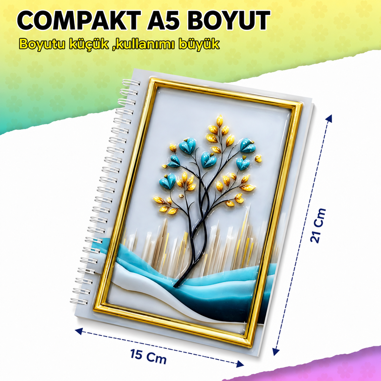 A5 Boyutunda  Parlak Yüzeyli 3 Boyutlu  Spiralli Defter  3'lü Koleksiyon
