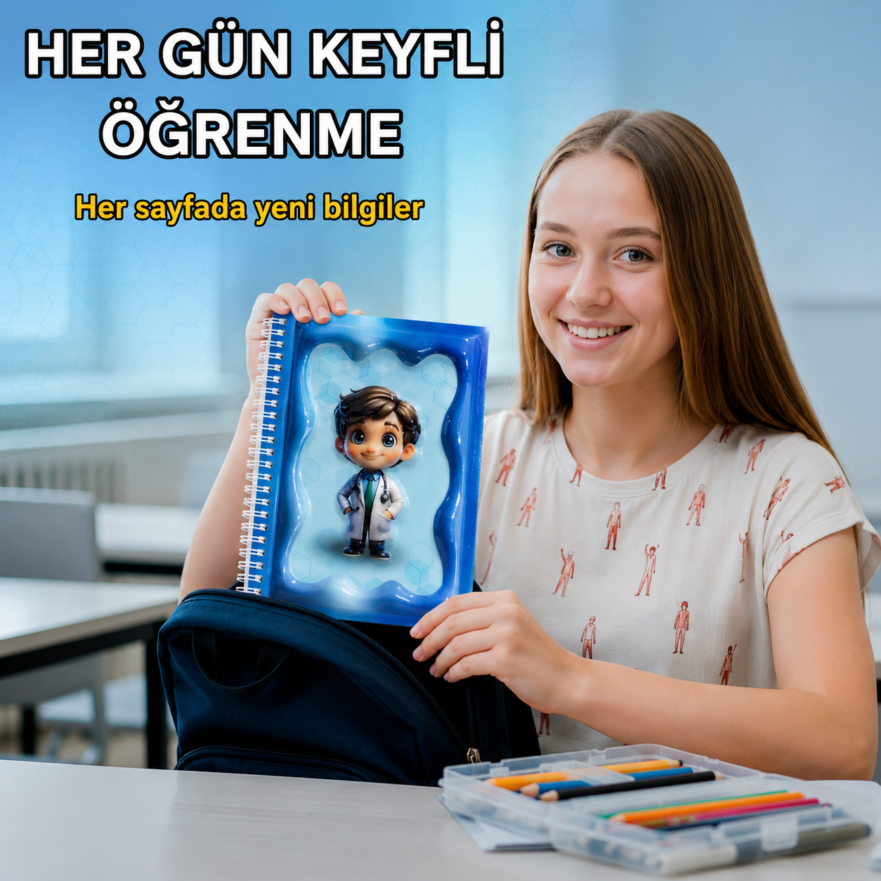 A5 Boyutunda  Parlak Yüzeyli 3 Boyutlu  Spiralli Defter  3'lü Koleksiyon