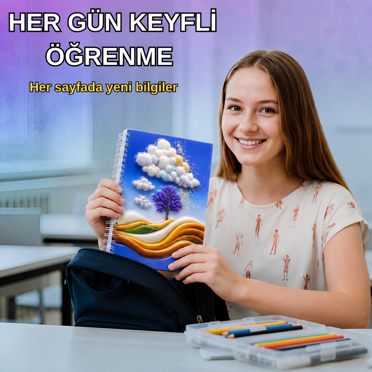 A5 Boyutunda  Parlak Yüzeyli 3 Boyutlu  Spiralli Defter  3'lü Koleksiyon