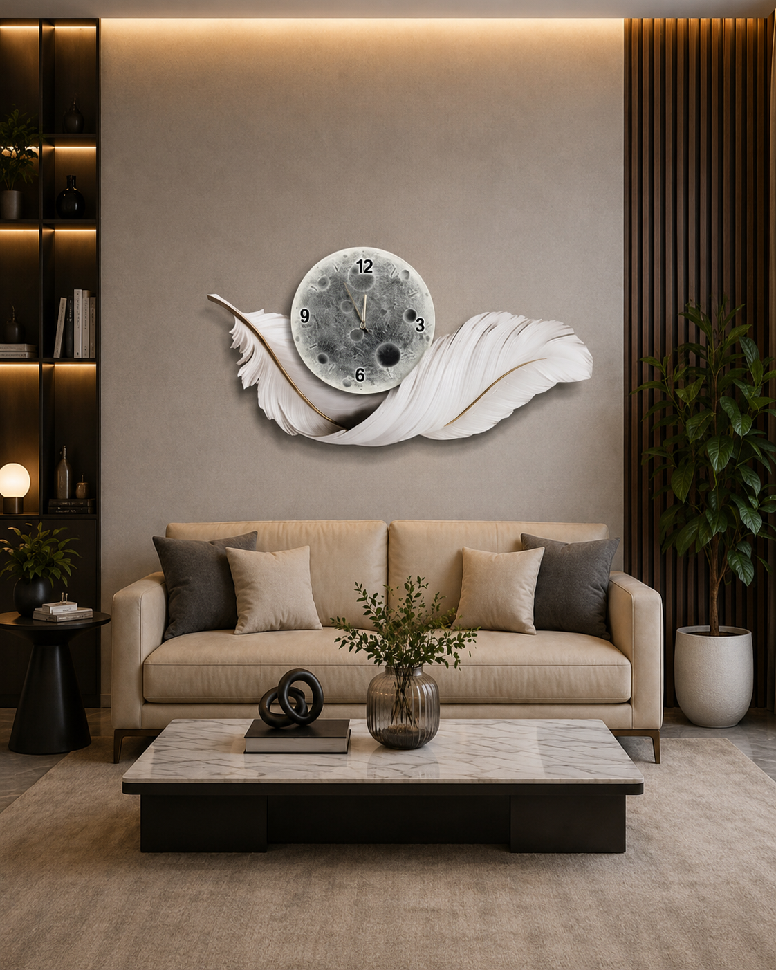 Ay Tüyü Akıllı LED Duvar Saati (70×150 cm) – Bluetooth Hoparlör