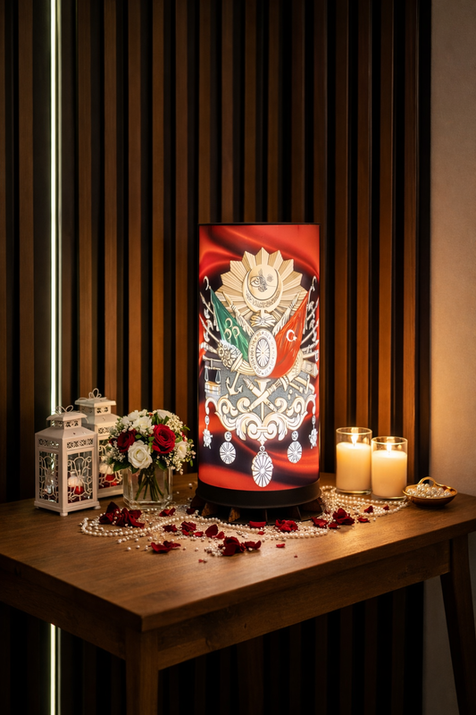 🇹🇷 Osmanlı Tuğrası Desenli LED Masa Lambası – Dekoratif Ortam Aydınlatması – 50 cm