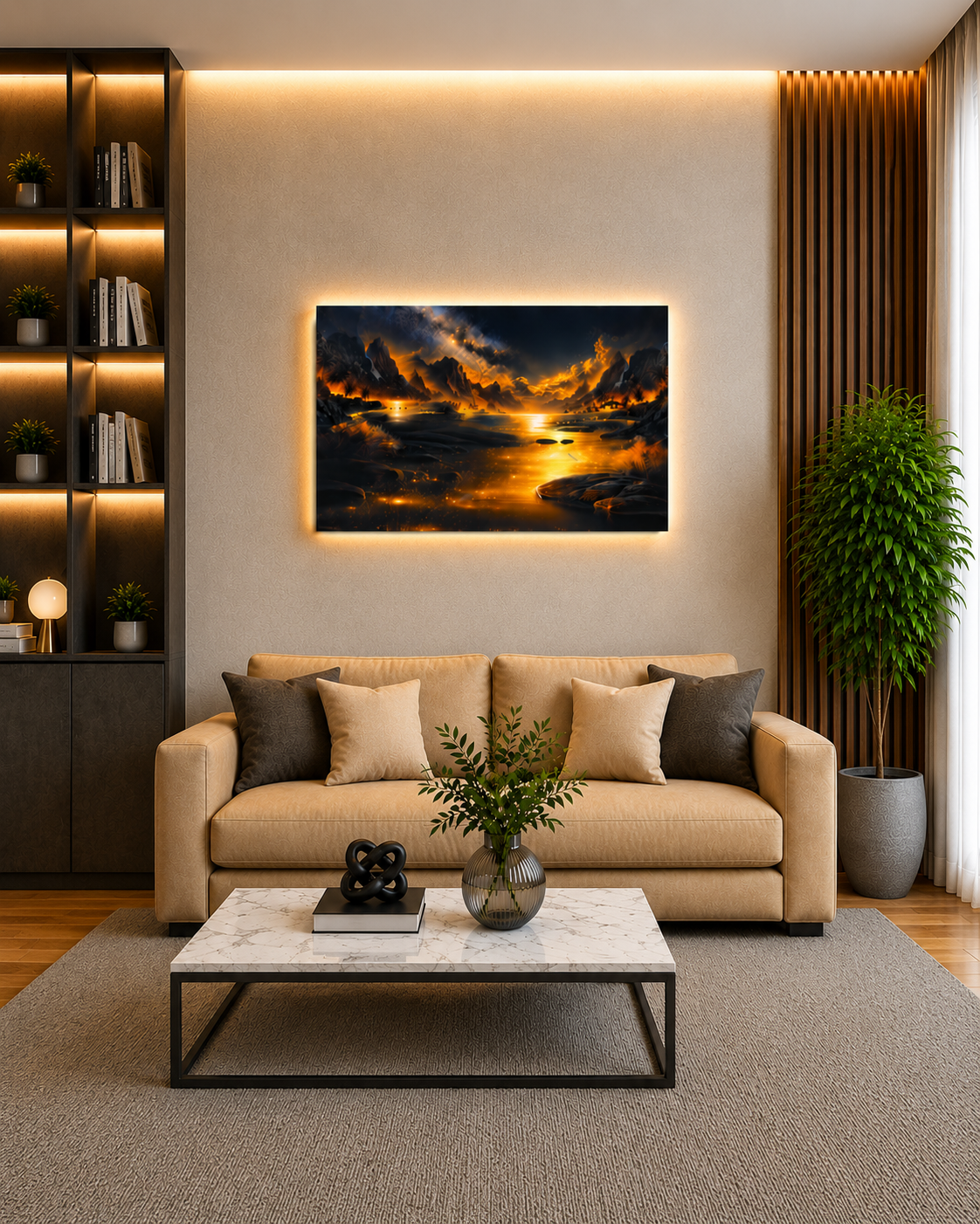 Altın Ufuk LED Akrilik Duvar Tablosu (60×90 cm)