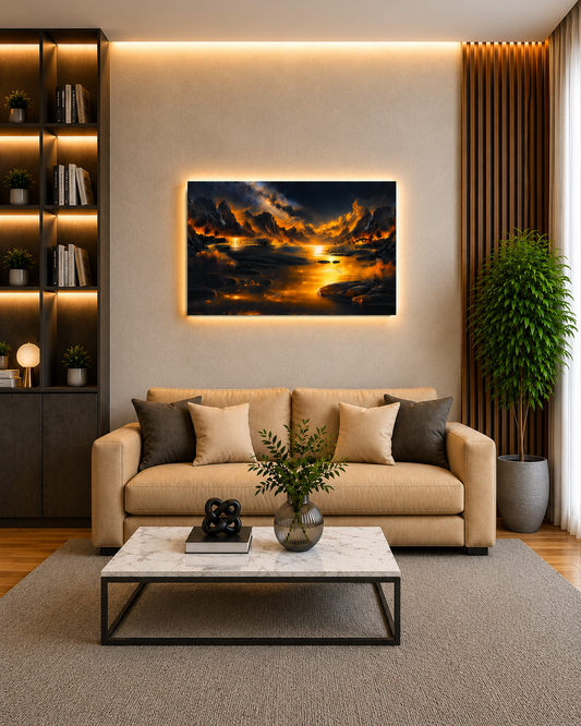 Altın Ufuk LED Akrilik Duvar Tablosu (60×90 cm)