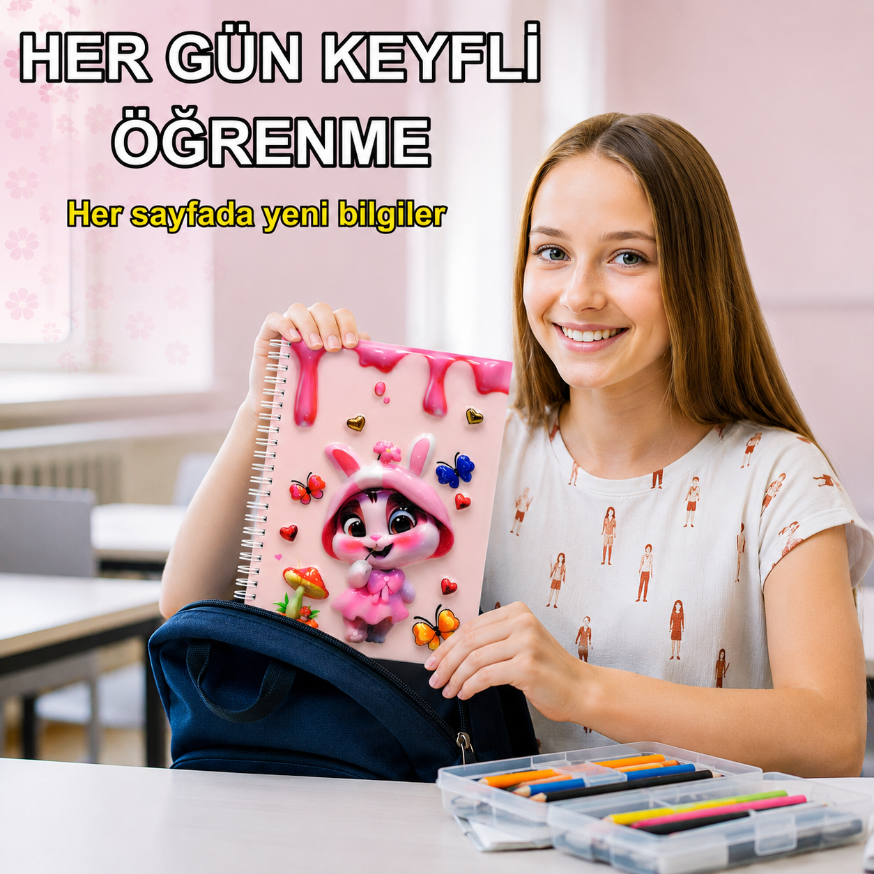 A5 Boyutunda  Parlak Yüzeyli 3 Boyutlu  Spiralli Defter  3'lü Koleksiyon