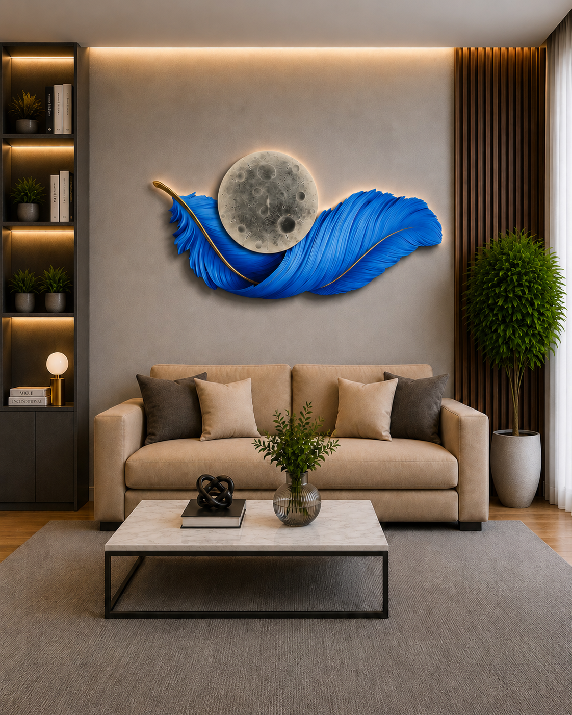 Okyanus Tüyü Akıllı LED Duvar Saati (70×150 cm) – Bluetooth Hoparlör