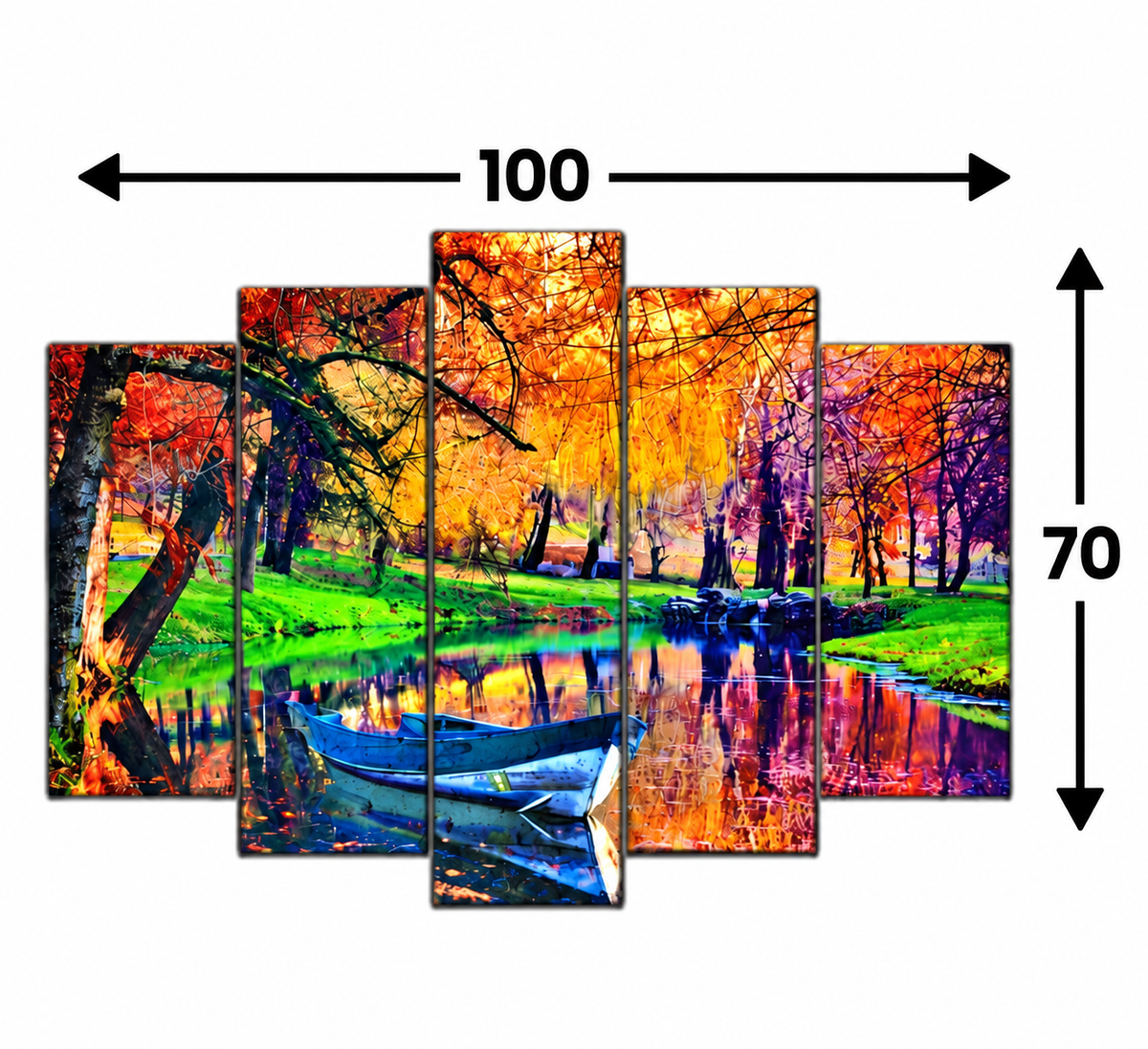 🍂 Sonbahar Gölü – 5 Parçalı MDF Tablo (70 cm x 100 cm)