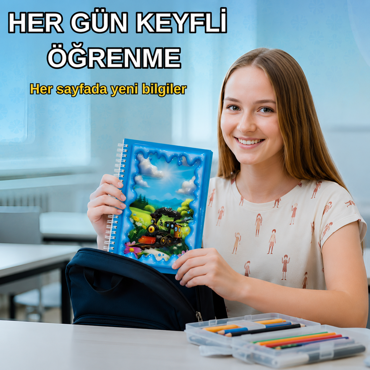 A5 Boyutunda  Parlak Yüzeyli 3 Boyutlu  Spiralli Defter  3'lü Koleksiyon
