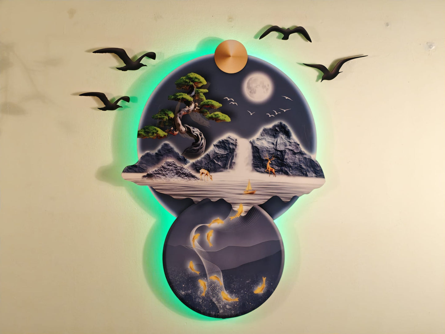 Altın Ufukta Doğanın Ahengi Işıklı Duvar Tablosu (95 cm × 110 cm )