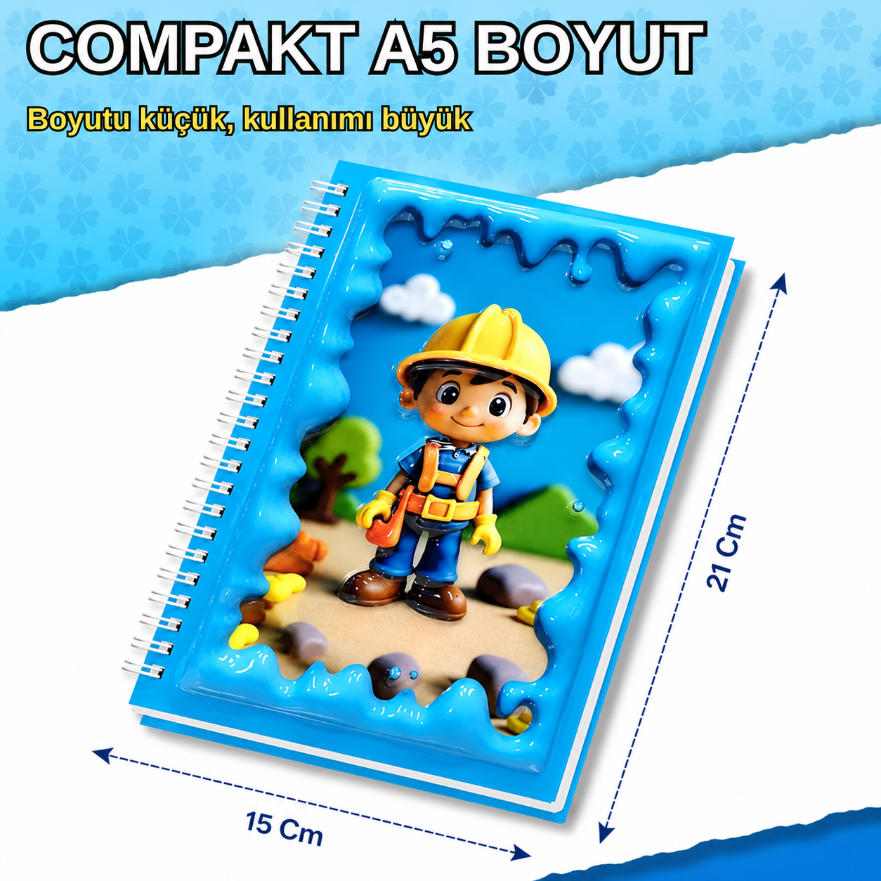 A5 Boyutunda  Parlak Yüzeyli 3 Boyutlu  Spiralli Defter  3'lü Koleksiyon