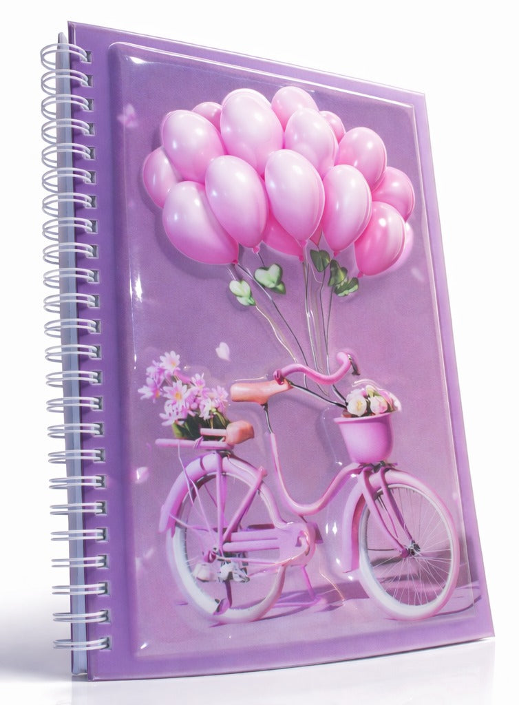 Pembe Balonlu Bisiklet 3 Boyutlu Spiralli Defter