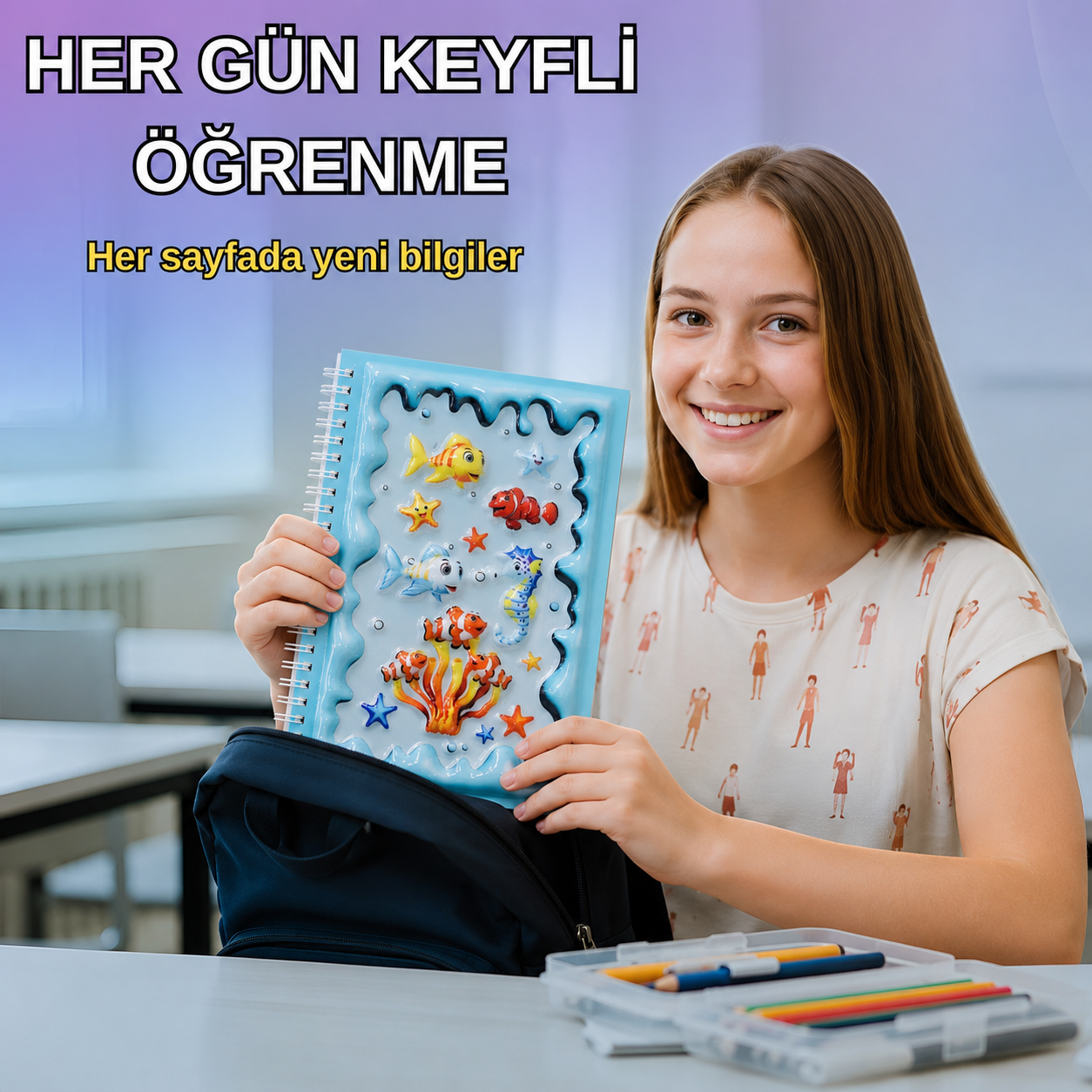A5 Boyutunda  Parlak Yüzeyli 3 Boyutlu  Spiralli Defter  3'lü Koleksiyon