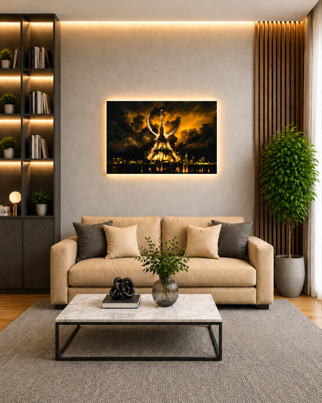 Altın Paris LED Akrilik Duvar Tablosu (60×90 cm)