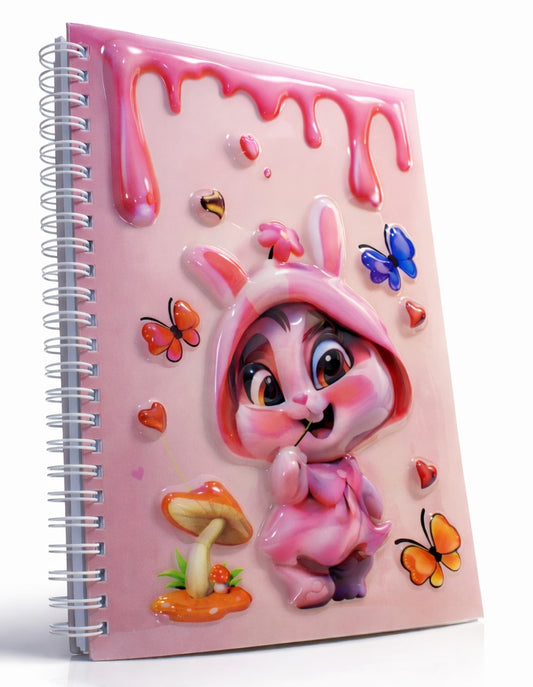 Pembe Tavşan 3 Boyutlu Spiralli Defter