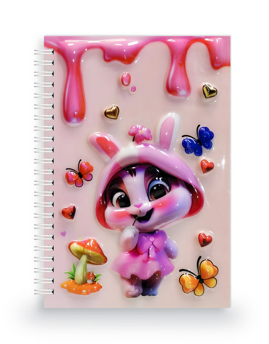 Pembe Tavşan 3 Boyutlu Spiralli Defter