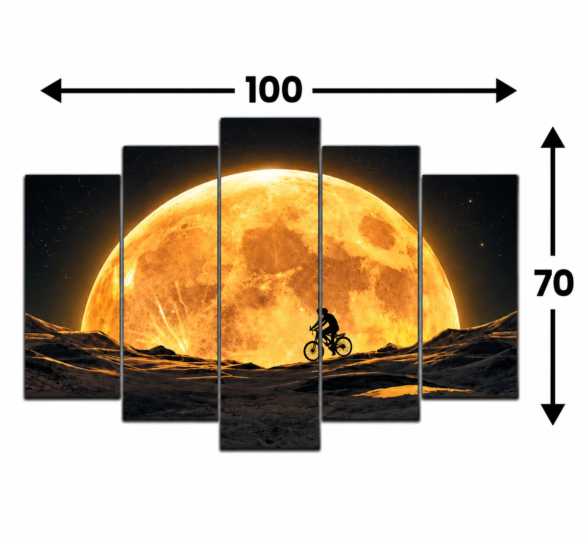 🚴 Altın Ay Yolculuğu – 5 Parçalı MDF Tablo (70 cm x 100 cm)