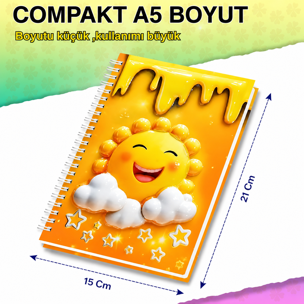 A5 Boyutunda  Parlak Yüzeyli 3 Boyutlu  Spiralli Defter  3'lü Koleksiyon