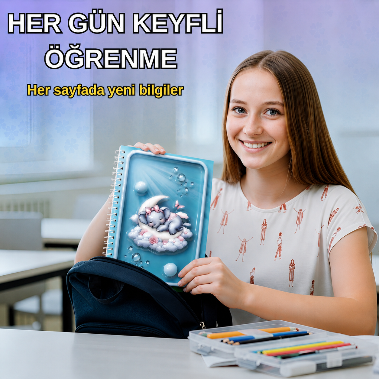 A5 Boyutunda  Parlak Yüzeyli 3 Boyutlu  Spiralli Defter  3'lü Koleksiyon
