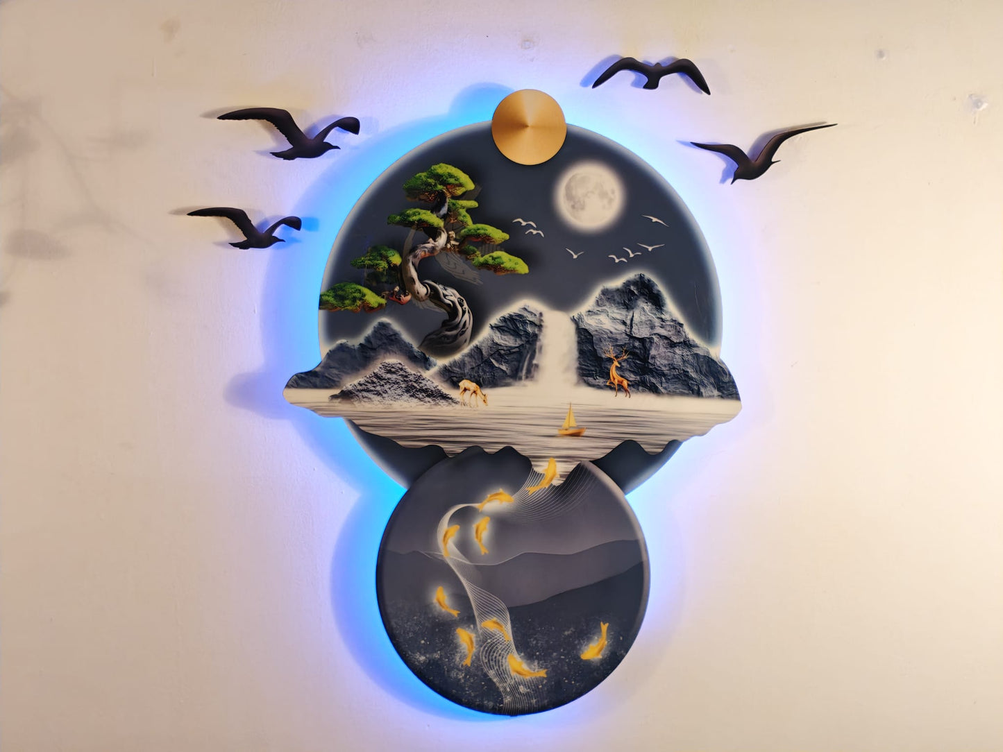 Altın Ufukta Doğanın Ahengi Işıklı Duvar Tablosu (95 cm × 110 cm )