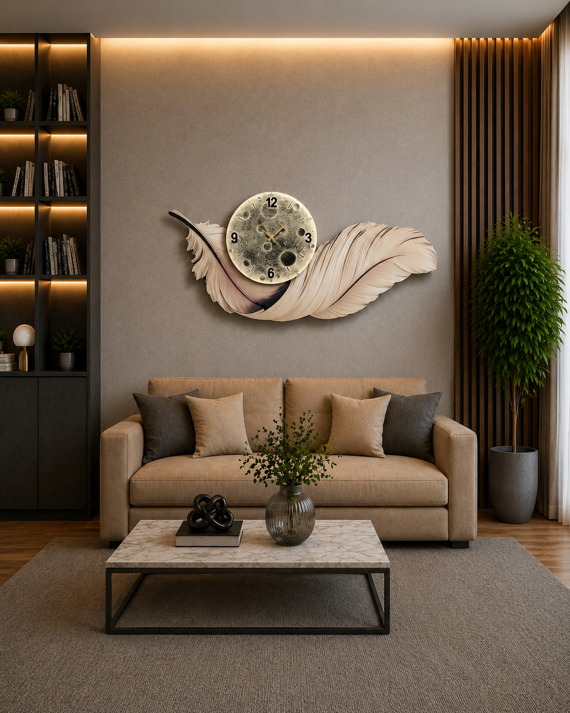 Ay Tüyü LED Duvar Sanatı (70×150 cm) – Bluetooth Hoparlör