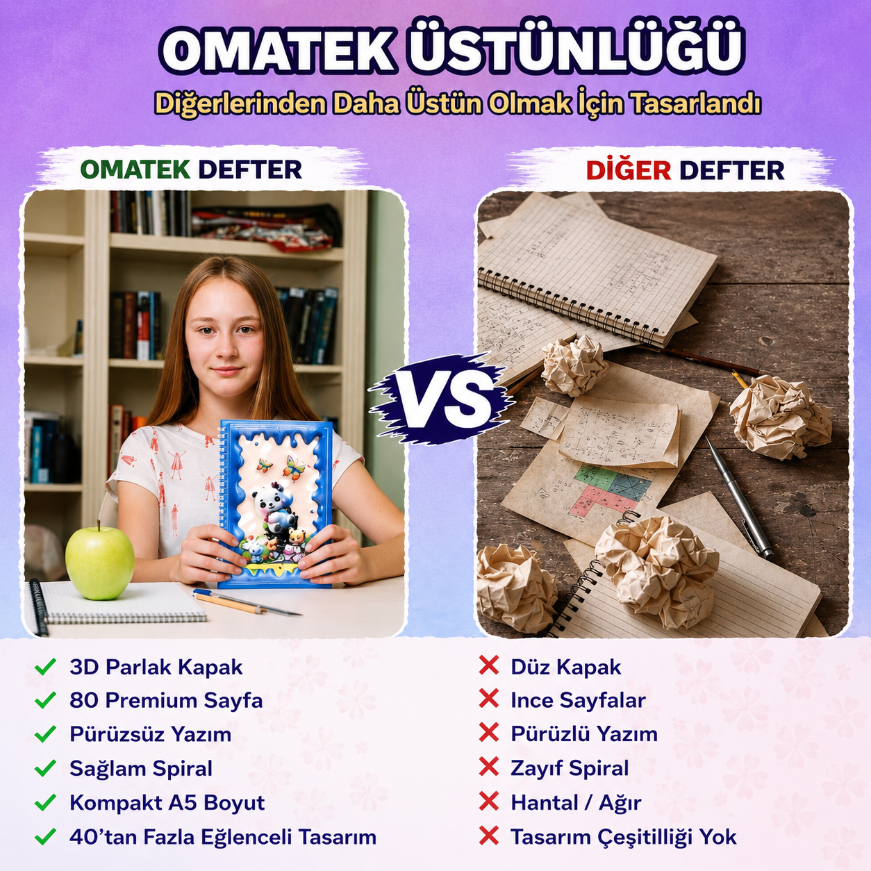 A5 Boyutunda  Parlak Yüzeyli 3 Boyutlu  Spiralli Defter  3'lü Koleksiyon