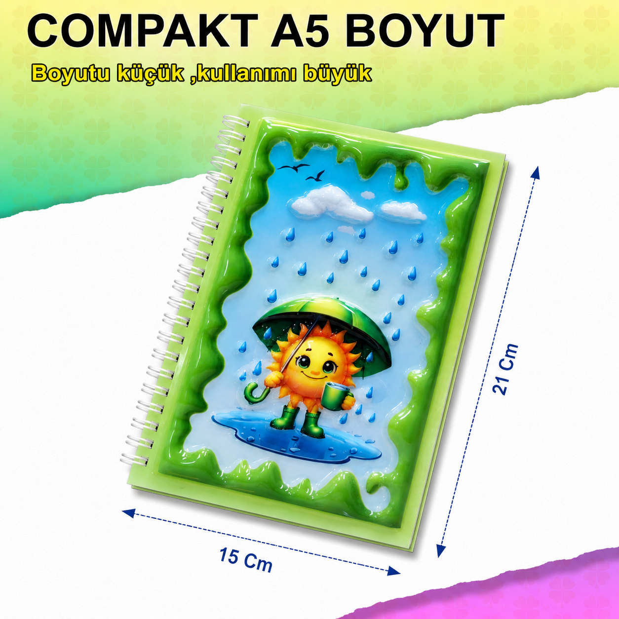 A5 Boyutunda  Parlak Yüzeyli 3 Boyutlu  Spiralli Defter  3'lü Koleksiyon