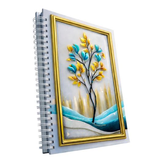 Altın Çerçeveli Soyut Ağaç 3 Boyutlu Spiralli Defter