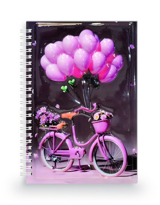 Pembe Balonlu Bisiklet 3 Boyutlu Spiralli Defter