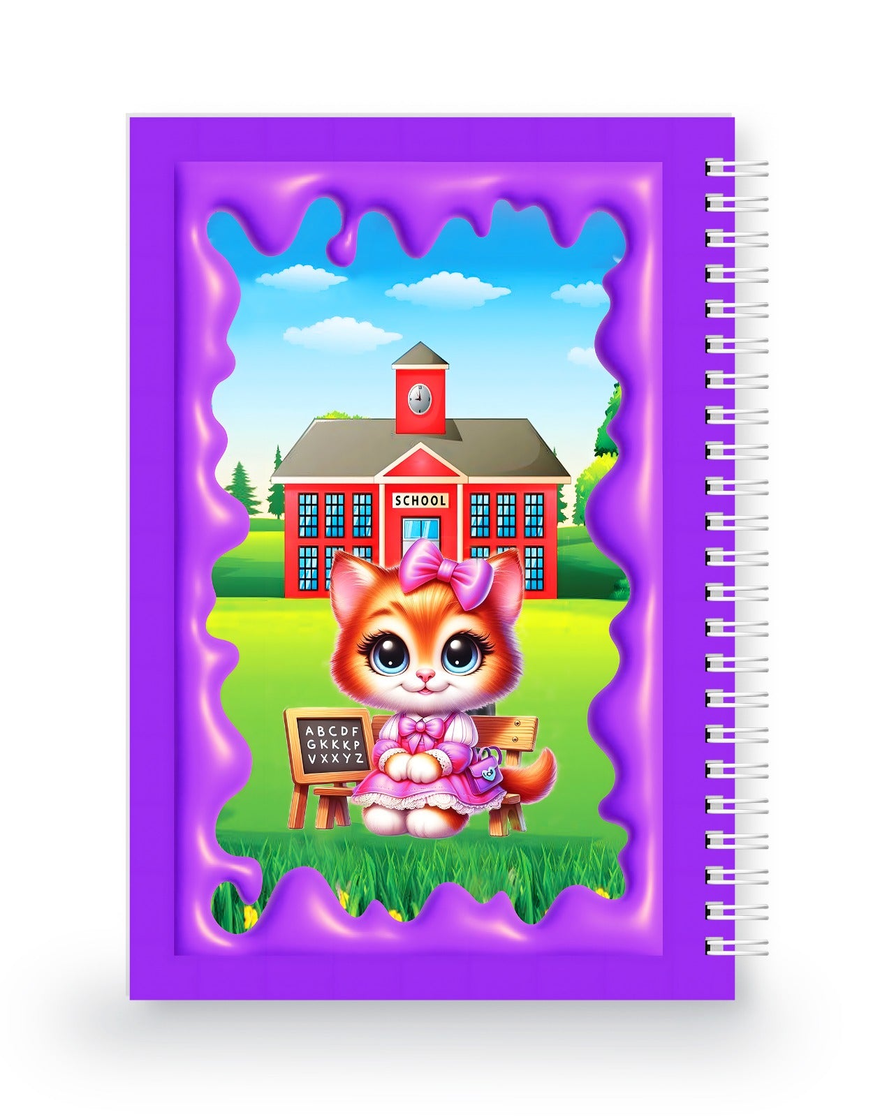 Okul Temalı Sevimli Kedi 3 Boyutlu Spiralli Defter