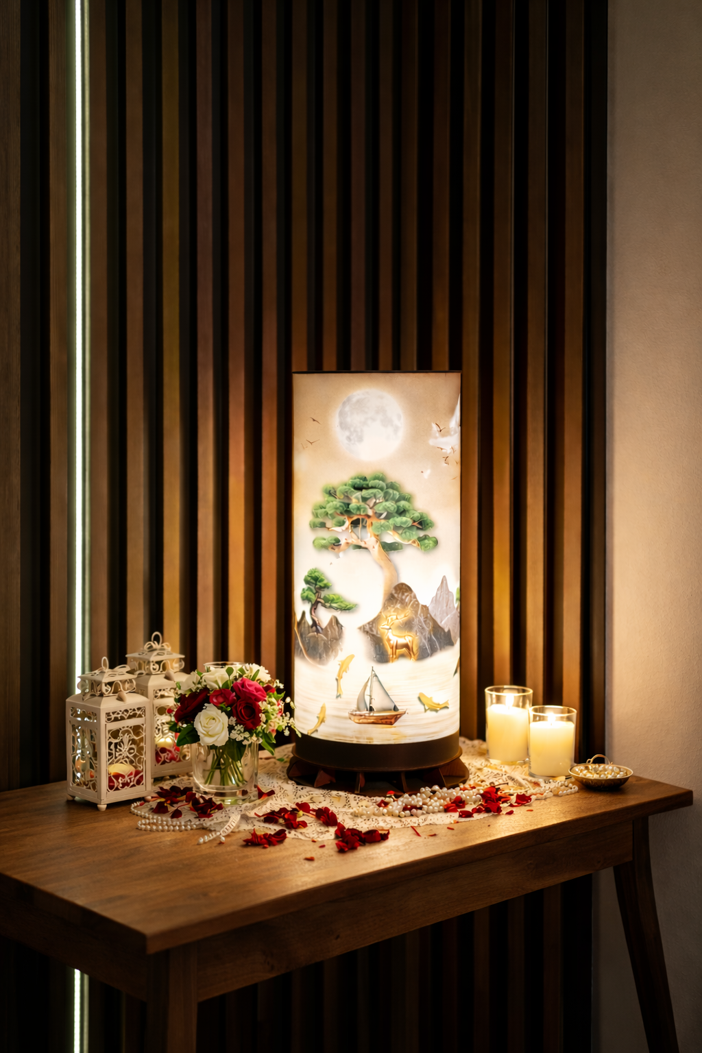 🌳 Doğa ve Ay Manzarası Desenli LED Masa Lambası – Dekoratif Ortam Aydınlatması – 50 cm