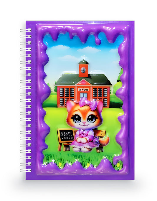 Okul Temalı Sevimli Kedi 3 Boyutlu Spiralli Defter
