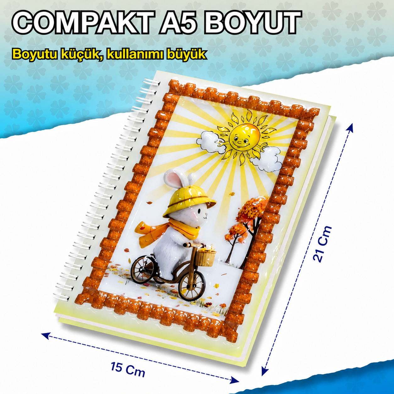 A5 Boyutunda  Parlak Yüzeyli 3 Boyutlu  Spiralli Defter  3'lü Koleksiyon