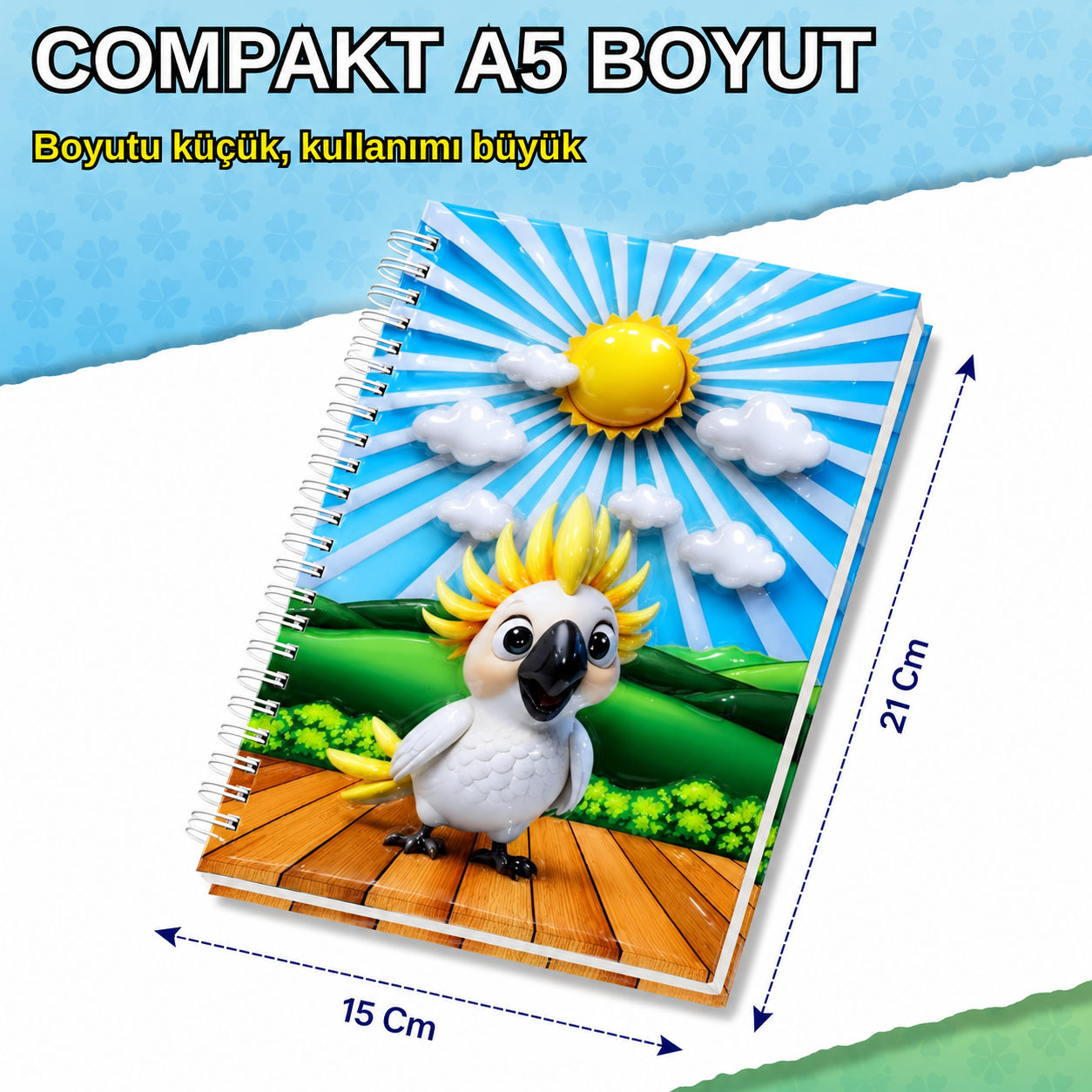 A5 Boyutunda  Parlak Yüzeyli 3 Boyutlu  Spiralli Defter  3'lü Koleksiyon