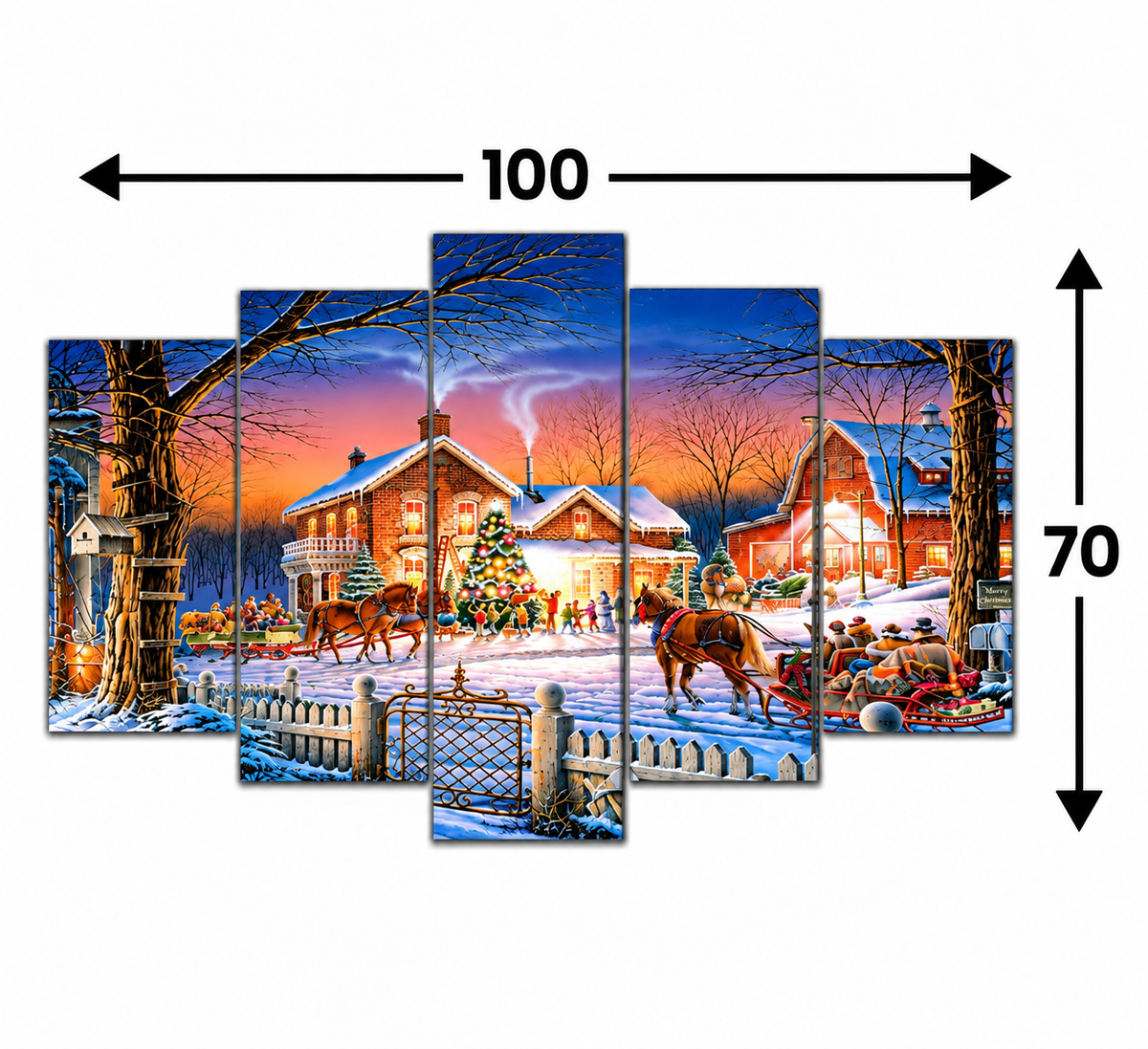 ❄️ Kış Masalı – 5 Parçalı MDF Tablo (70 cm x 100 cm)