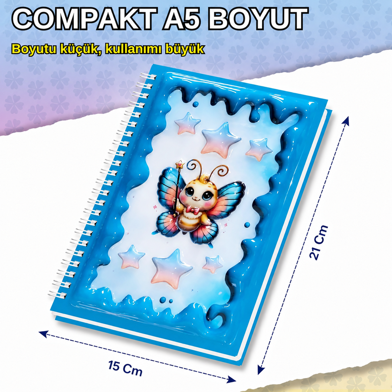 A5 Boyutunda  Parlak Yüzeyli 3 Boyutlu  Spiralli Defter  3'lü Koleksiyon