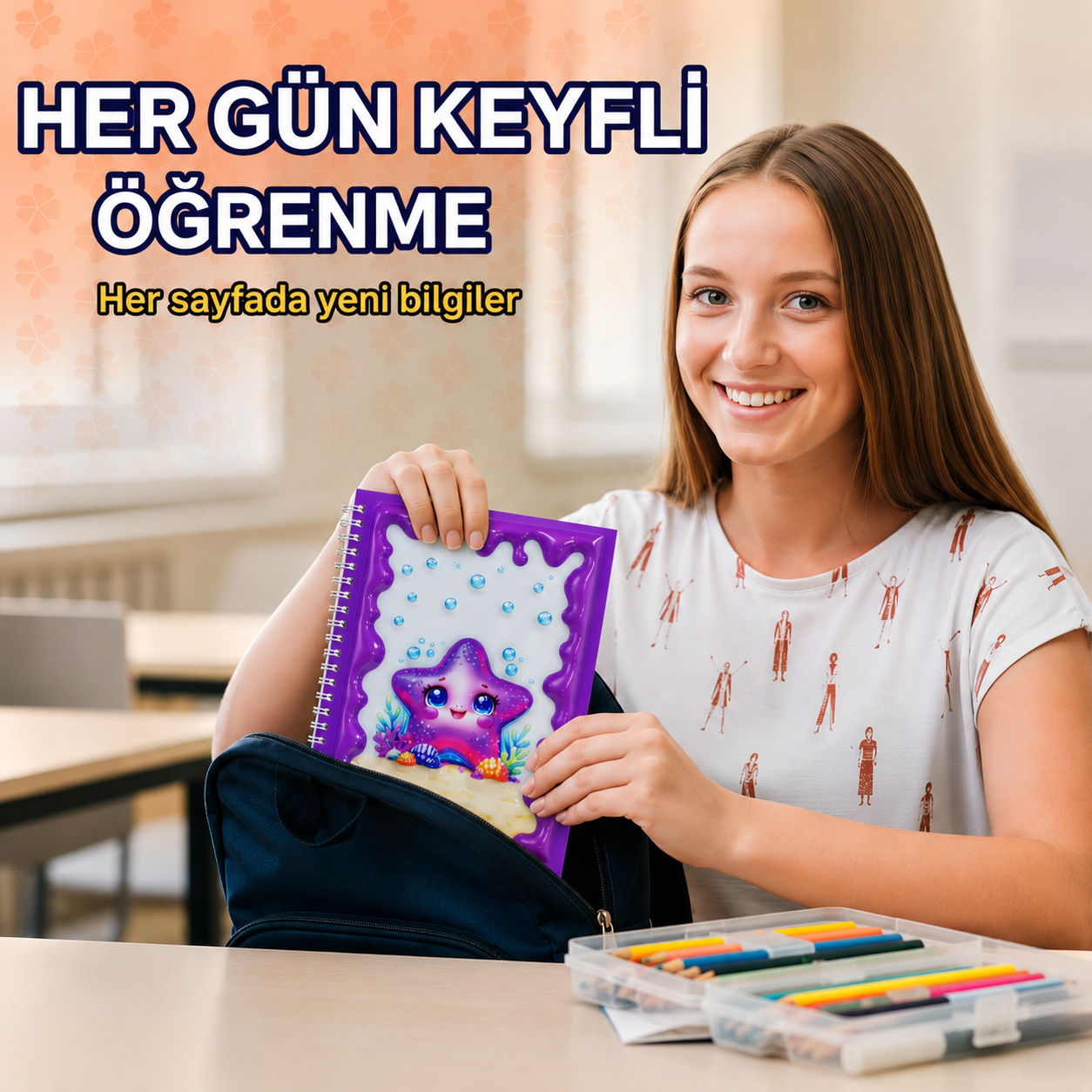 A5 Boyutunda  Parlak Yüzeyli 3 Boyutlu  Spiralli Defter  3'lü Koleksiyon