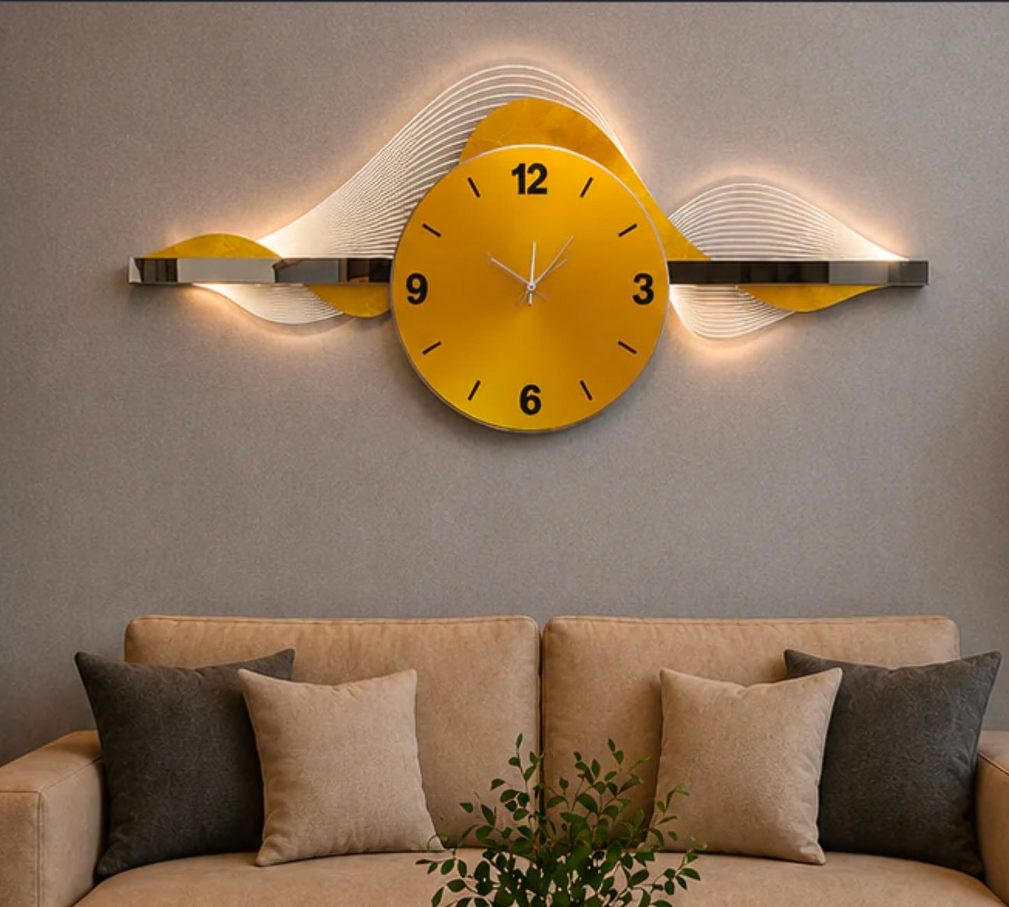Altın Dalga LED Duvar Saati (65×150 cm) – Bluetooth Hoparlör-WA-10128-2D